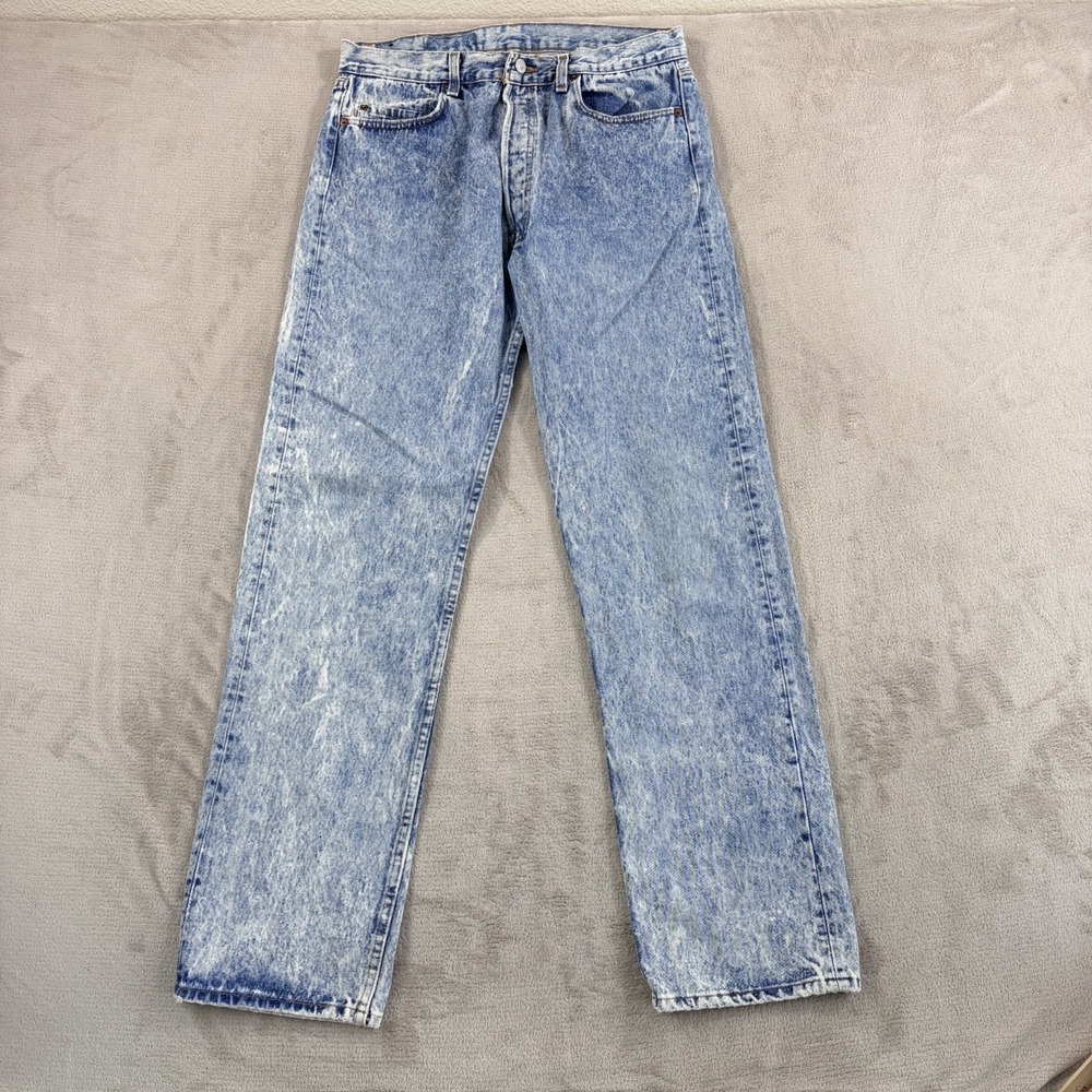 Vintage Levis 501 Jeans Men 36x34 (Fits 32x33) 80s Blue Acid Wash Button Fly USA